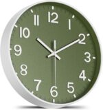 Silent Wall Clock Non-Ticking Battery Operated – Modern Olive Green Analog Wall ... - Image 2