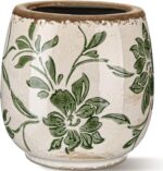 SiliFine Vintage Ceramic Flower Pot with Ice Crackle Rustic Planter with Drainag... - Image 2