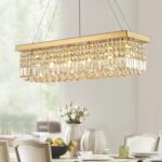 Siljoy 6-Light Modern Crystal Chandelier Rectangular Gold K9 Crystal Raindrop Ch... - Image 2