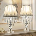 Siljoy Crystal Table Lamp Set of 2, Dimmable Bedside Lamp with Fabric Shades, Fa... - Image 2