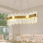 Siljoy Modern LED Crystal Chandelier, Luxury Brass Gold 2-Tiers K9 Crystal Raind... - Image 2