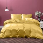 Silk Satin Bed Linen Set, Queen, Deep Pocket, Gold, 4pcs Including Fitted Sheet ... - Image 2