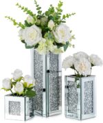 Silver Rectangle Glass Vases for Decor: Hewory Tall Crushed Diamond Mirror Vase ... - Image 2
