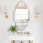 Silver Scalloped Bathroom Mirror, Irregular Wall Mirror with Brushed Metal Frame... - Image 2