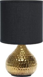 Simple Designs LT2073-GDB Mini Hammered Texture Gold Drip Table Lamp with Black ... - Image 2