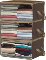 Simple Houseware 3 Pack Foldable Closet Organizer Clothing Storage Box with Clea... - Image 2