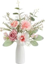Small 11" Artificial Flowers in Ceramic Vase - Pink Silk Flower Centerpiece for ... - Image 2