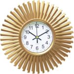 Small Gold Starburst Wall Clock Battery Operated Round Mid Century Modern Wall C... - Image 2