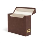Smead Flip Top File Box, 10" x 3.7" x 13", Brown Vegan Leather, Gold Metal Namep... - Image 2