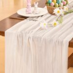 Socomi Ivory White Cheesecloth Table Runner Summer Boho Rustic Gauze 120 inch 10... - Image 2