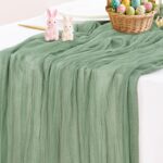 Socomi Sage Green Cheesecloth Table Runner Summer Boho Rustic Farmhouse Gauze 12... - Image 2