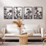 Sokurdeg Black Metal Flowers Wall Decor, Minimalist Floral Wall Hanging Art, Bla... - Image 2