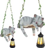 Solar Lighted Garden Outdoor Statue, 22.6" H Hanging Swing Lying with A Sleeping... - Image 2