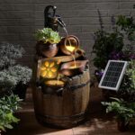 Solar Water Fountain Outdoor Rustic Pump and Barrel, 29" H Cascading Solar Power... - Image 2