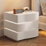 Solid Wood Nightstand, Leather Bedside Table with LED Light Strip, Modern Bedroo... - Image 2