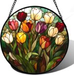Stained Glass Window Hanging Colorful Tulip 6.3" - Flower Suncatcher Door Garden... - Image 2
