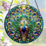 Stained Glass Window Hanging, LAOWEIKI 8'' Peacock Suncatcher, Stained Glass Orn... - Image 2