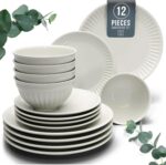 Stoneware Dinnerware Set for 4 People HYGGE 12-Piece - Elegant Scandi Design - P... - Image 2