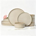 Stoneware Dinnerware Sets, Plates and Bowls Sets for 4, 12-Piece Ribbed Dishes –... - Image 2