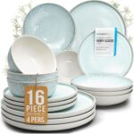 Stoneware dinnerware set 4 persons 16 pcs – Modern style plates and bowls set ce... - Image 2
