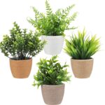 Suncalla 4 Pcs Small Woven Artificial Plants Boho Potted Fake Plants Mini Plasti... - Image 2