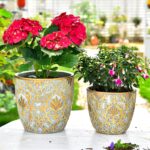 Sungmor Large Heavy Duty Cement Planters, Beautiful Embossed Concrete Garden Pot... - Image 2