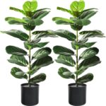 Suntee 2 Pack Artificial Fiddle Leaf Fig Tree, 30" Ficus Lyrata Fake Plants with... - Image 2