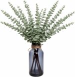 SwanMoon 17.5" Realistic Artificial Eucalyptus Stems in Black Glass Vase with Fa... - Image 2