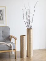 Sziqiqi Tall Gold Floor Vase: Set of 2 Woven Texture Metal Cylinder Vases Extra ... - Image 2
