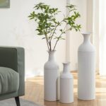 Sziqiqi White Tall Floor Vase: Large Ribbed Metal Vases 27/20/16in for Living Ro... - Image 2