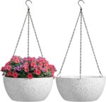 T4U Plastic Hanging Baskets 2-Pack - 12 Inch Large Hanging Flower Planter with D... - Image 2