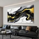 TAIJXAGSG Large Abstract Wall Art Canvas Art Wall Decor Marble Texture Black And... - Image 2