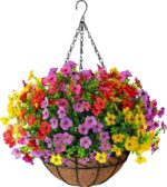 TDHDIKE Artificial Faux Fake Hanging Flowers Plants Basket for Summer Outdoor Ou... - Image 2