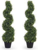 THE BLOOM TIMES 3ft Spiral Topiary Trees Artificial Outdoor Set of 2, 36" Faux B... - Image 2