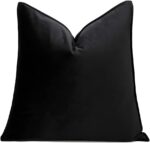 THE-TINOART Luxury 20x20 Inch Solid Black Velvet Throw Pillow Cover with Frame D... - Image 2