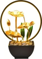 Tabletop Fountain with Led Light, 11 in Gold Lotus Table Top Water Fountain Indo... - Image 2
