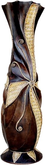 Tall Floor Vase, 24'' Designed Handcrafted Wood Decorative Large Brown Vases wit... - Image 2