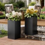Tall Metal Planters Box for Outdoor Plants 2 Pack- 23.6" Modern Steel Tall Squar... - Image 2