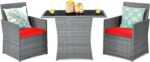 Tangkula 3 Pieces Patio Dining Set, Patiojoy Space-Saving PE Rattan Bistro Set w... - Image 2