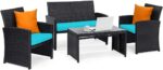 Tangkula 4 Pieces Patio Wicker Conversation Furniture Set, Patiojoy Sofa & Table... - Image 2