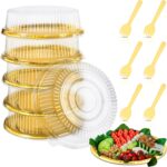 Tessco 6 Pack Plastic Serving Platters with Lid and Sporks, Disposable Heavy Dut... - Image 2