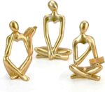 Thinker Statue Gold Decor for Living Room, Abstract Art Sculpture for Bookshelf ... - Image 2