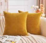 Throw Pillow Covers Mustard Yellow Set of 2 18x18 Inch Fall Pillow Covers, Soft ... - Image 2