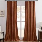 Timeper Burnt Orange Pleat Back Tab Velvet Curtains W52 x L84 inches 2 Panels, R... - Image 2