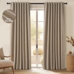 Topfinel 105 Inches Long Custom Black Out Faux Thick Linen Drapery Panels, Taupe... - Image 2