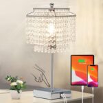 Touch Crystal Table Lamp Silver, Bedside Lamp with USB C+A Ports, Dimmable Night... - Image 2