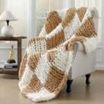 Tudomro Checkered Chunky Knit Throw Blanket for Couch 50 x 60 Inches Neutral Dec... - Image 2