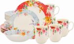Tudor Royal 24-Piece Porcelain Round Dinnerware Set, Service for 6, Crimson Desi... - Image 2