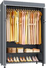 ULIFHOME H5C Plus Clothes Rack with Cover, Portable Closet for Hanging Clothes, ... - Image 2