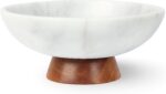 UMAID White Marble Decorative Bowl with Wood Pedestal – 10" Handcrafted Centerpi... - Image 2